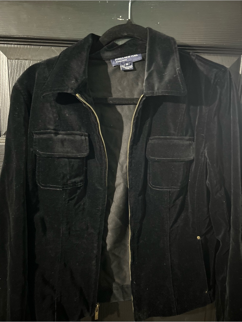 Jones New York Black Velvet Zip Jacket